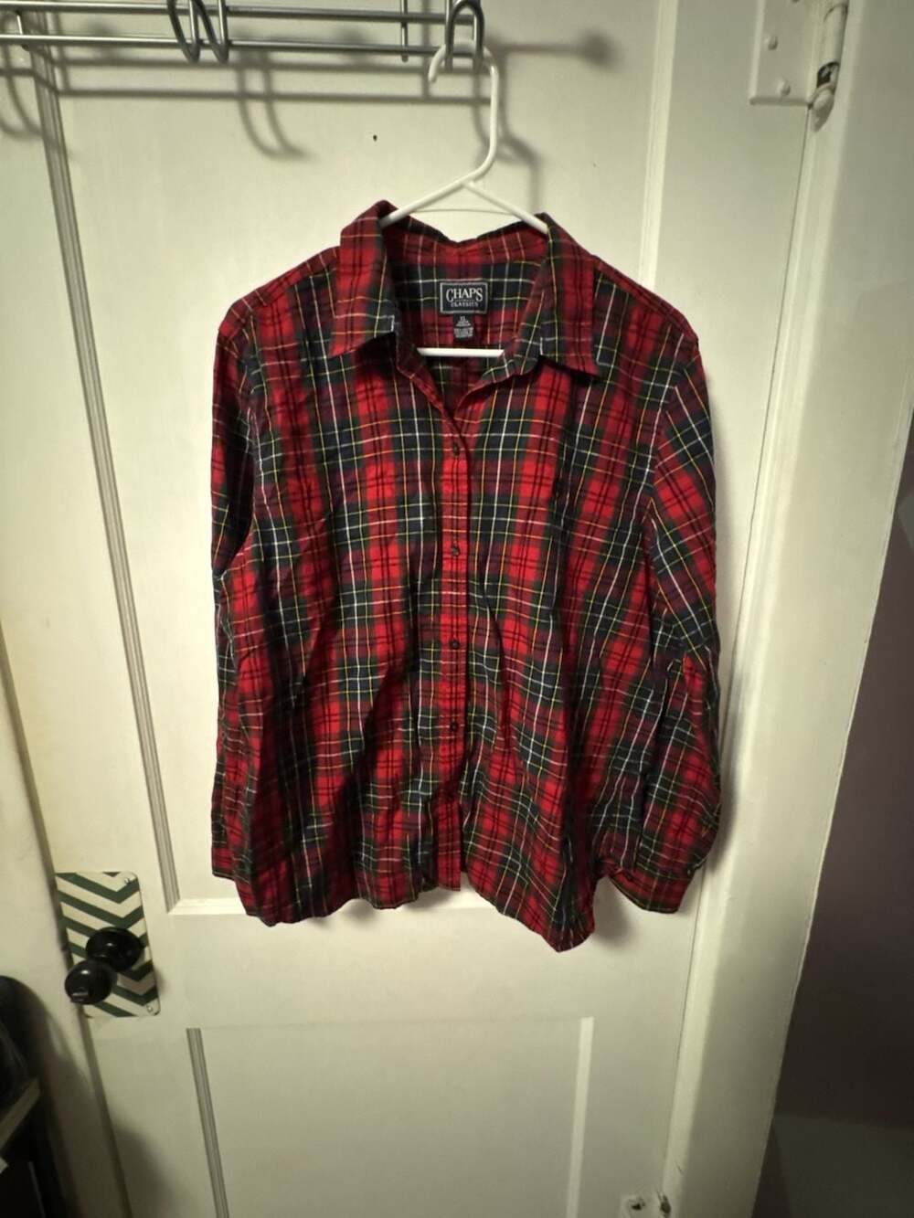 Chaps Classics Plaid Button Down Shirt Size Youth XL Red Tartan Long Sleeve